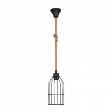 Lampada a sospensione Halat in metallo nero e corda