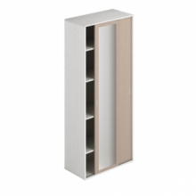 Armadio 212 due ante scorrevoli 1 anta bianco olmo e 1 anta specchio con ripiani