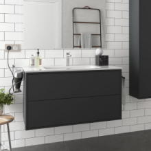 Mobile bagno sospeso nero opaco con lavabo 2 cassetti 100x45x54h