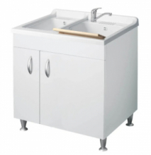 Mobile Lavatoio A Due Ante Con Bivasca in Termoformatura 60x75x85cm Colore Bianco e Olmo