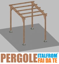 Pergola da Giardino in Legno di Pino Impregnato - mt 3 X 2 x 2,5h - con Supporti a Tassellare