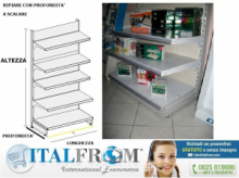 Scaffale da negozio murale  L 133, H 200 , Prof.base e 1 ripiano  50 cm + 3 ripiani da 40 cm
